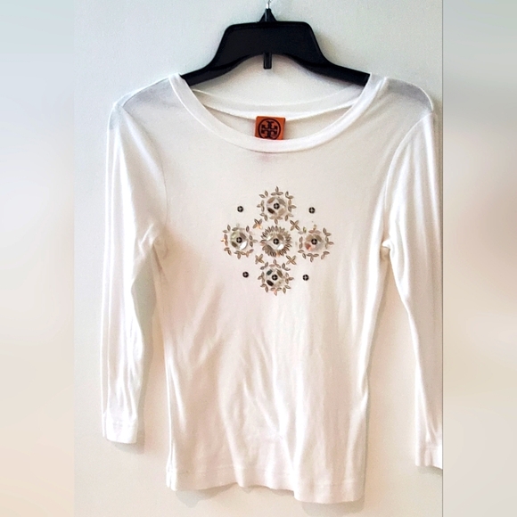 Tory Burch Tops - TORY BURCH-size S-long sleeves shirt- 100%cotton-Shimmering snowflakes.